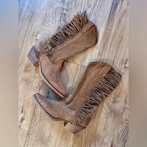 Sundance Dove Canyon Brown Fringe Western Boots Women’s 8 Made Italy